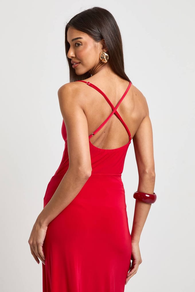 boohoo Dames Slinky V-hals Bodysuit met Bandjes | Red | Maat: 8
