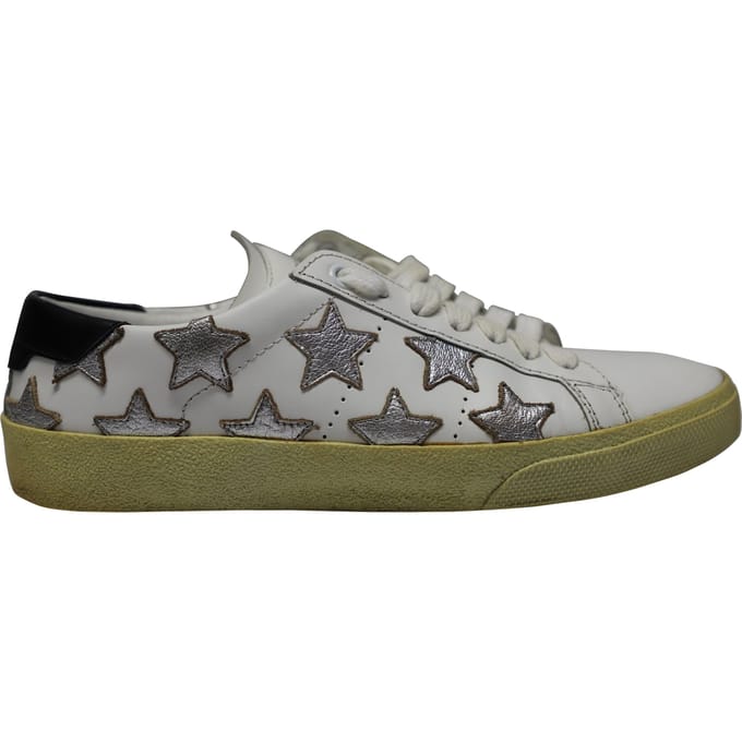 Saint Laurent Paris SL/06 Metallic Stars Lage Sneakers in Witte Leer