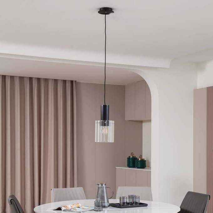 Lucande - hanglamp - 1licht - Glas, metaal - H: 20 cm - E27 - helder, zwart