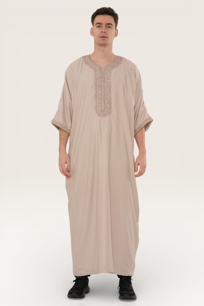 Heren beige Marokkaanse Thobe gewaad Djellaba Gandoura Eid Jubba LFS-HM66