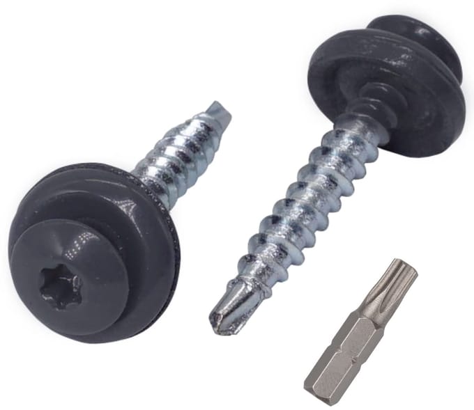 30x Torx Zelfborende Dakbedekking Schroeven met EPDM Ring Grafietgrijs 4,8x35mm