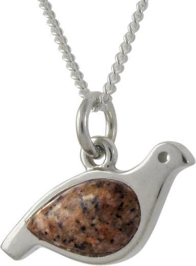 AuBor ®. Hanger. Zilver. De sneeuwhoen met witte sneeuw quarts en bruine graniet.