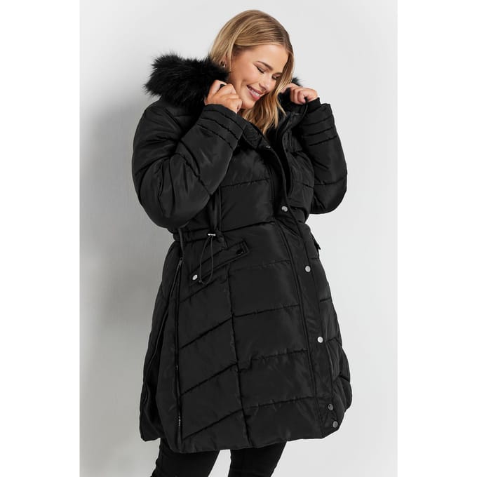 Bump It Up Maternity Gewatteerde Midijas Met Capuchon In Zwart Size 48
