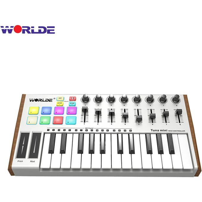 WORLDE TUNA MINI Ultradraagbare 25-toetsen USB MIDI-toetsenbordcontroller 8 RGB-verlichte triggerpads met gray