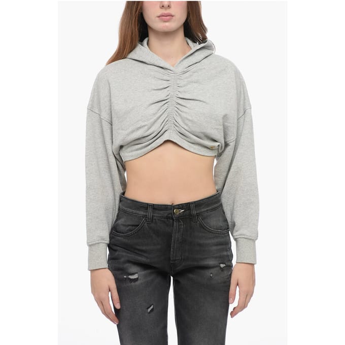 Katoenen cropped hoodie in grijs