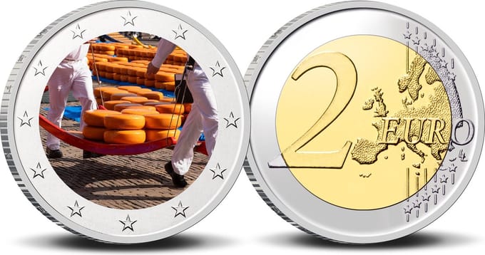 2 Euro munt kleur Alkmaar Kaasmarkt