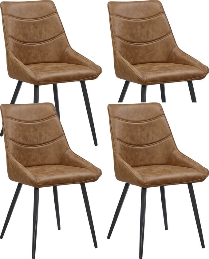Colenis® - Svensk Eetkamerstoel - Set van 4 - Cognac - Microvezel - Microfiber - Industrieel - Design - Comfortabele en Duurzame Eetkamerstoelen