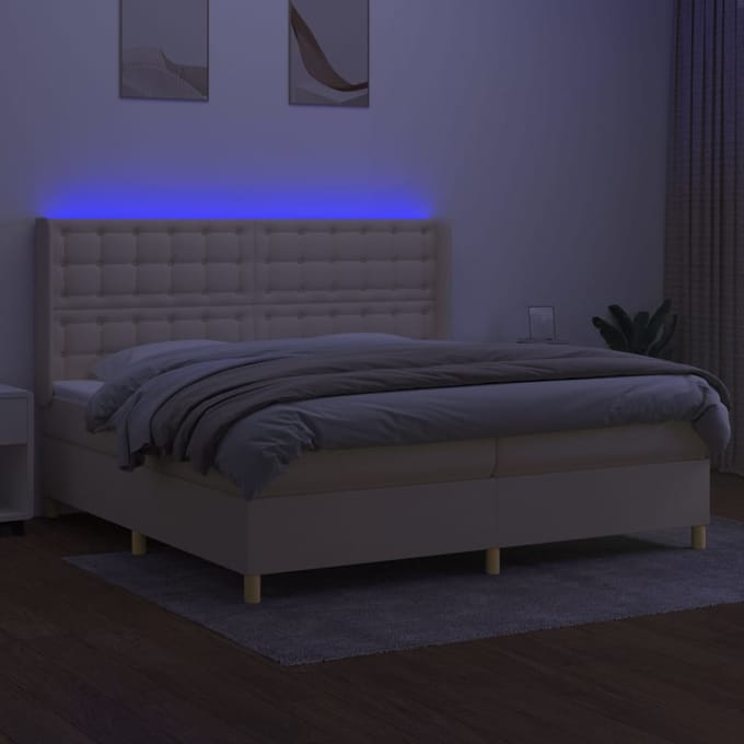 vidaXL - Boxspring - met - matras - en - LED - stof - crèmekleurig - 200x200 - cm