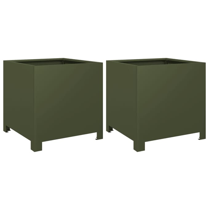 vidaXL - Plantenbakken - 2 - st - 40x40x40 - cm - staal - olijfgroen