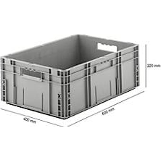 Stapelbak Eurobox MF 6220 - polypropeen - L 600 x B 400 x H 220 mm - 41,6 L  - open handgrepen - grijs