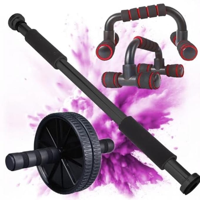 Verstelbare pull-up bar en buikroller complete fitness set voor thuis