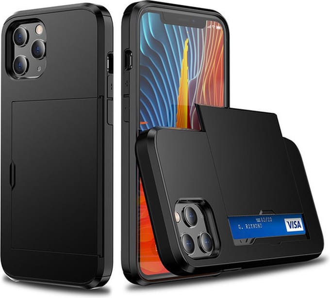 Hoesje geschikt voor iPhone 12 - Backcover - Hardcase - Pasjeshouder - Portemonnee - Shockproof - TPU - Zwart