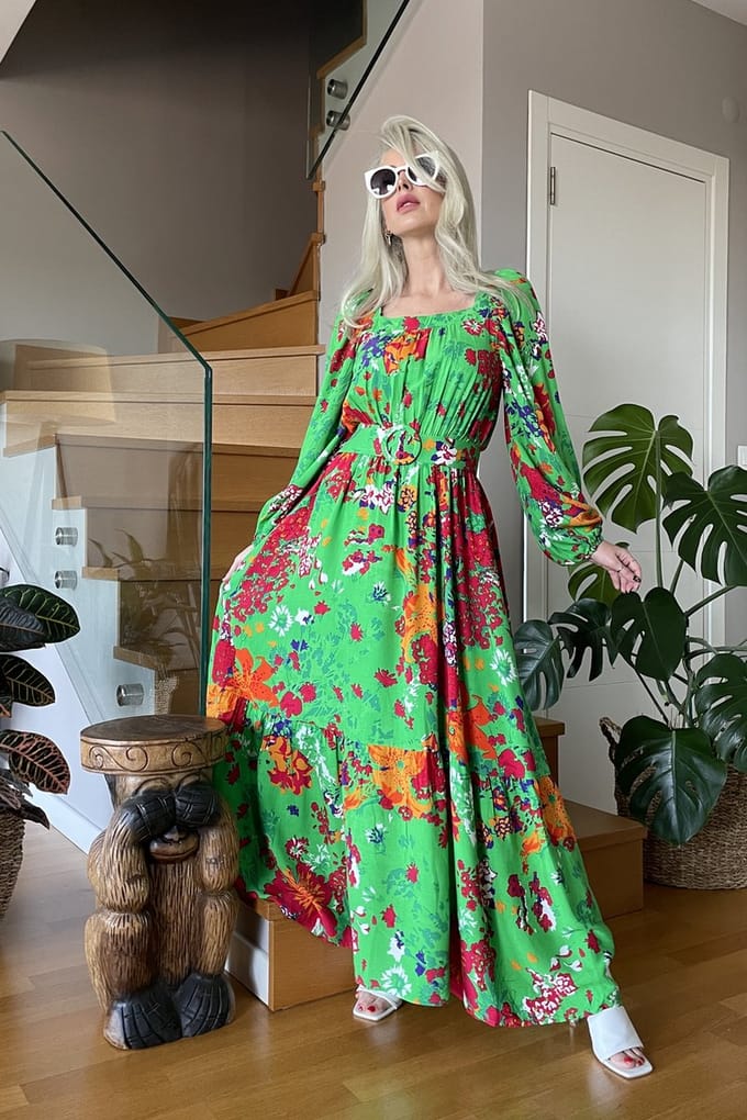 Blousejurk/SIRMAZA/GROEN/BLOEMIG