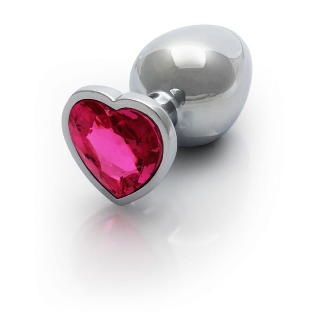 Shots - Ouch! OU801SIL - Heart Gem Butt Plug - Large - Silver / Rubellite Pink