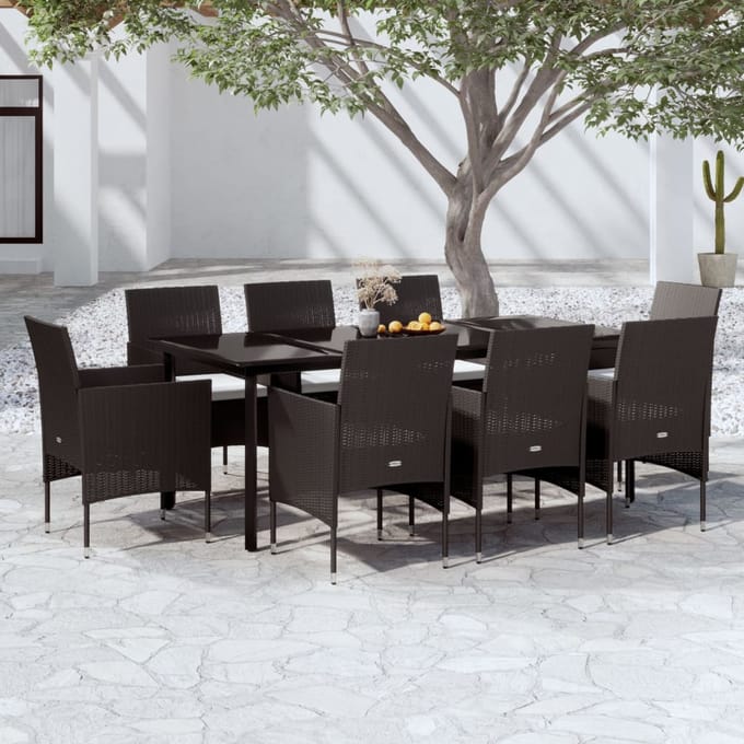 vidaXL - 9-delige - Tuinset - met - kussens - zwart