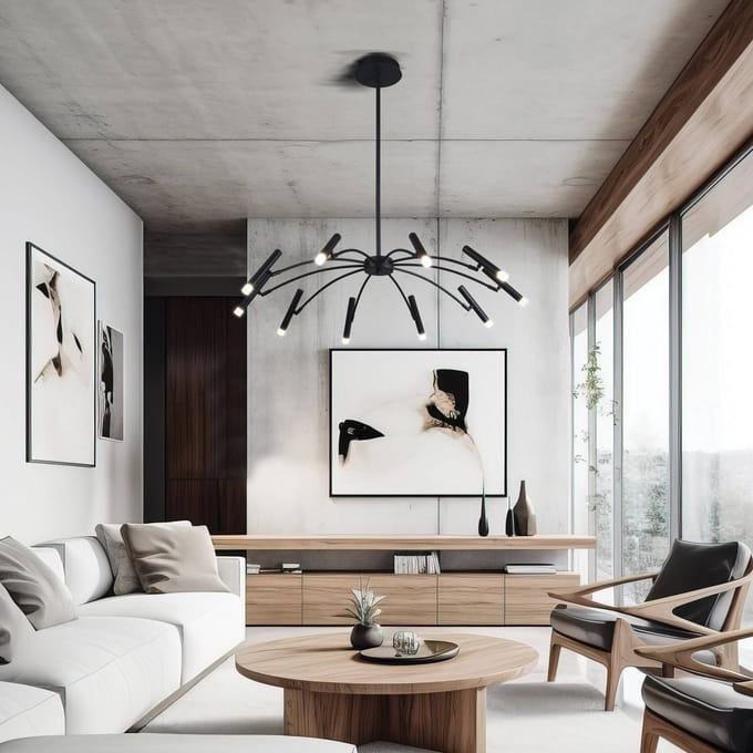 Viokef LED hanglamp Secret, zwart, Ø 80 cm, metaal, 10-lamps.