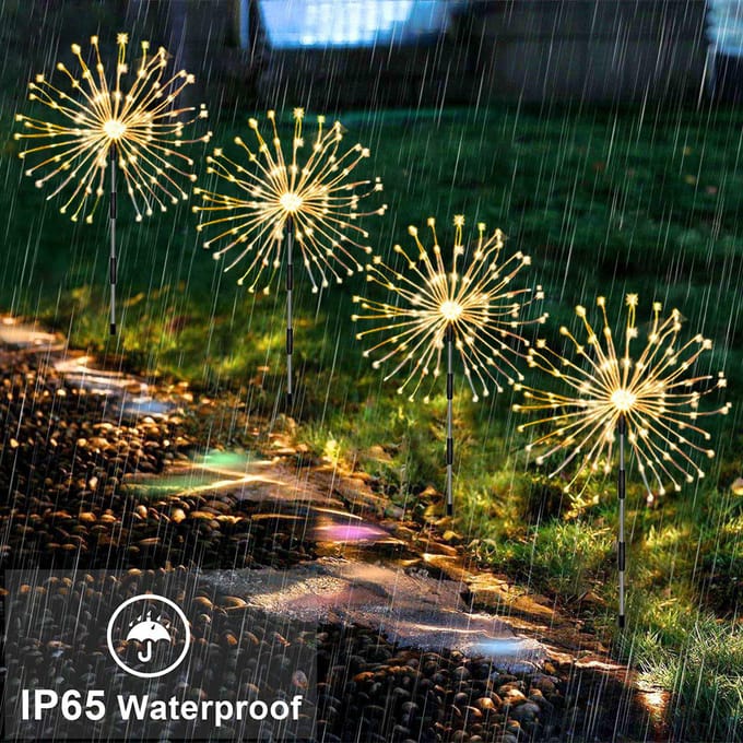 Lumières à énergie solaire fil de cuivre Starburst feux d'artifice fée chaîne jardin paysage lumière noël 4 blanc