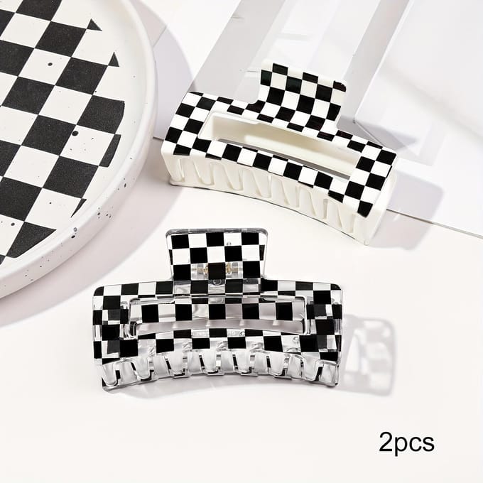 Elegante Ruitpatroon Haarklemmen, Modieuze Haaienklem Haaraccessoires voor Dames white