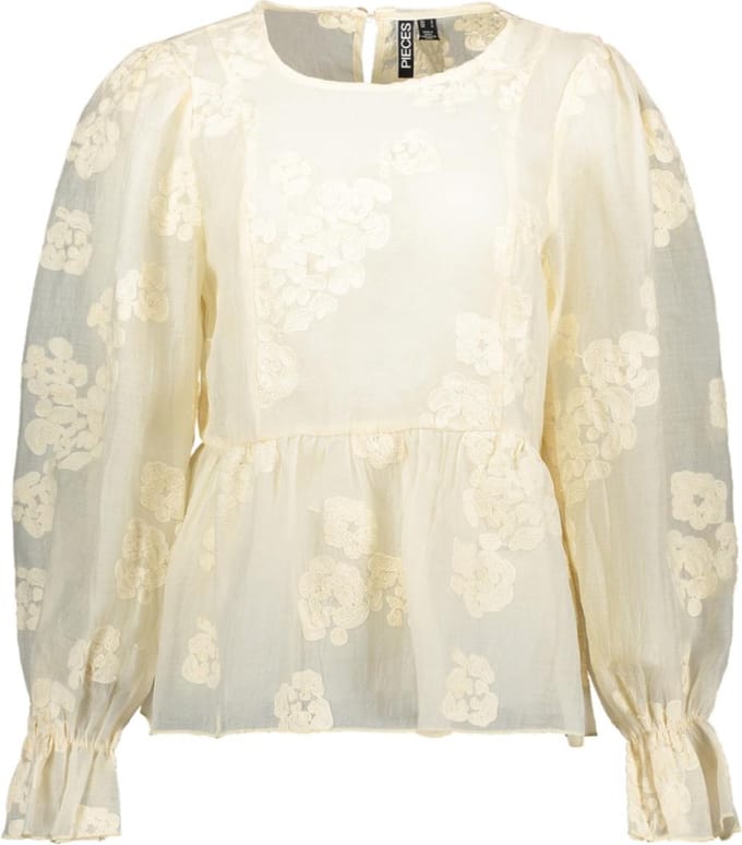 Pieces Blouse Pcdana Ls O-neck Frill Top Wvn D2d 17160340 Cloud Dancer Dames Maat - XS