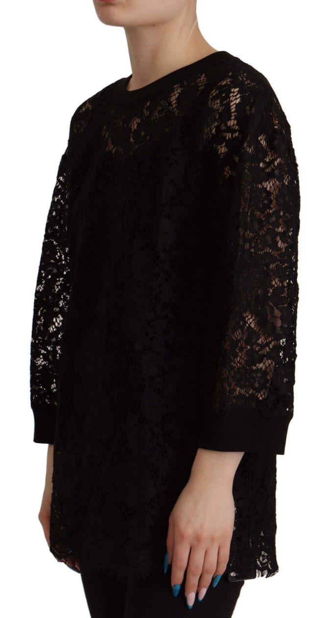 Dolce & Gabbana Zwarte Bloemige Kant Pullover Sicilië Damesblouse