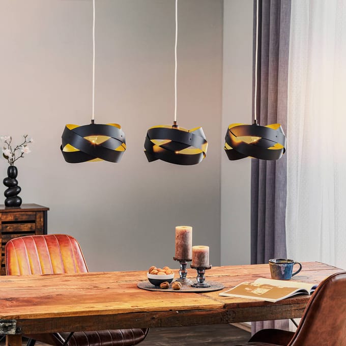 Domiluce Hanglamp Tornado, 3-lamps, zwart