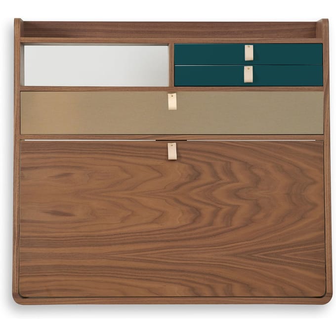 Harto Gaston wandsecretaire  - petrol/messing - Notenhout - 80 cm