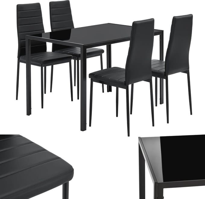 Moderne Eetgroep met Eettafel en 4 Stoelen - Elegante Eetkamergarnituur in Zwart