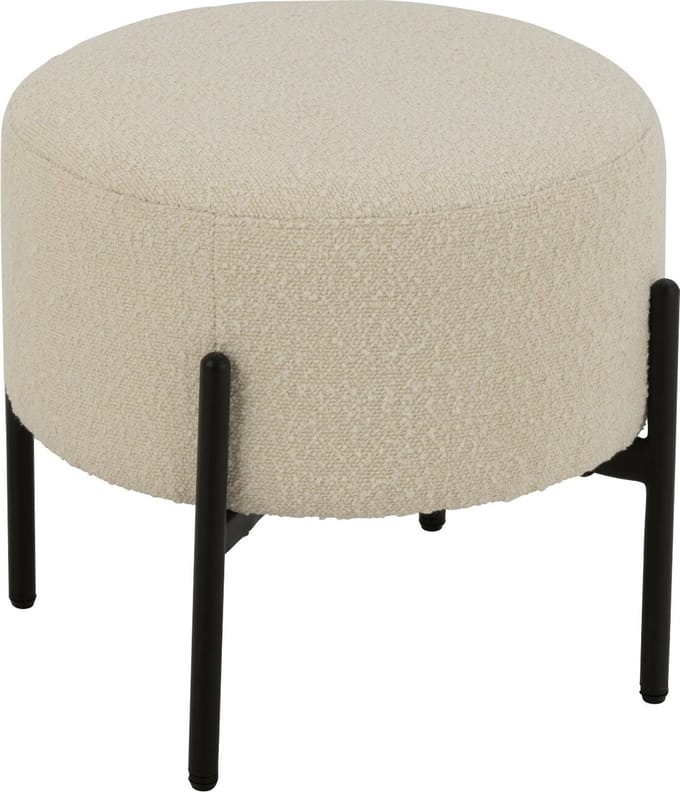 J-Line kruk Bouclé - hout - wit/zwart