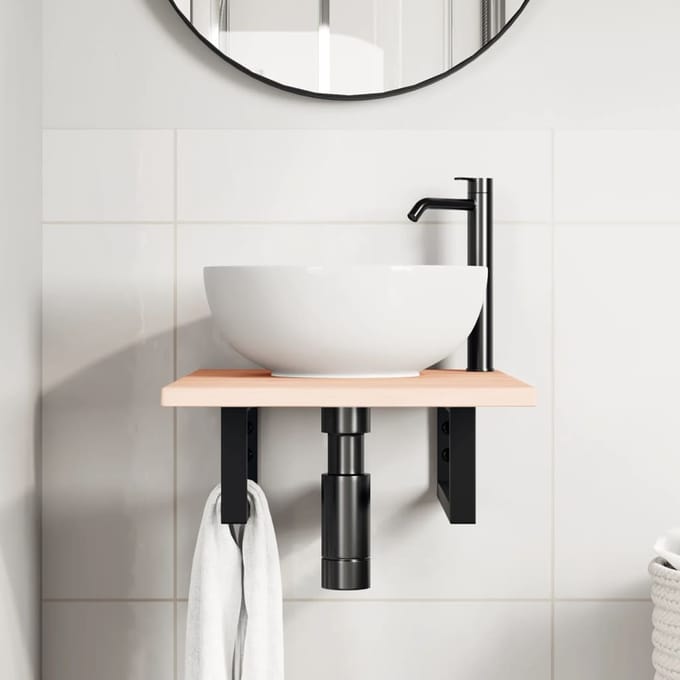 vidaXL - Badkamer - wandschap - staal - en - massief - eikenhout
