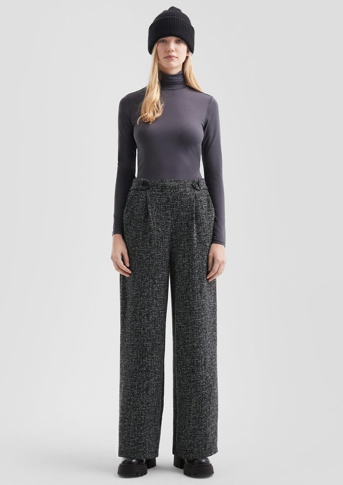 QS - female - Broek met wijde pijpen in interlock jersey