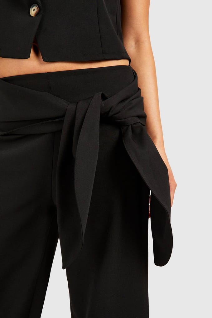 boohoo Dames Drape Side Wide Leg Trousers | Zwart | Maat: 34