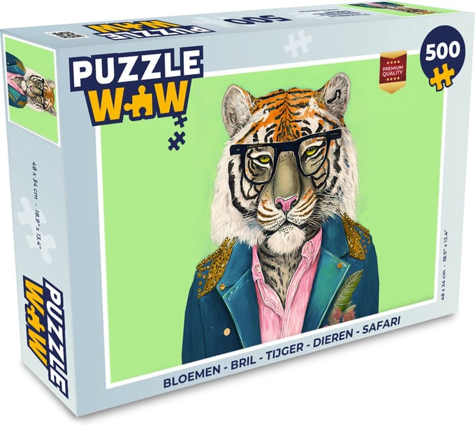 Puzzel Bloemen - Bril - Tijger - Dieren - Safari - Legpuzzel - Puzzel 500 stukjes