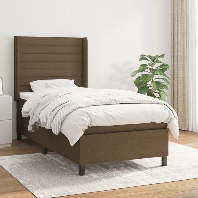 vidaXL - Boxspring - met - matras - stof - donkerbruin - 90x200 - cm