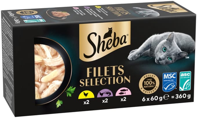 Sheba Kattenvoer Nat Filets Kip & Zalm in Saus Multipack - 6x60 gr