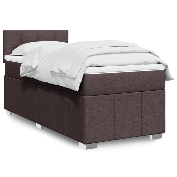 vidaXL - Boxspring - met - matras - stof - donkerbruin - 90x200 - cm
