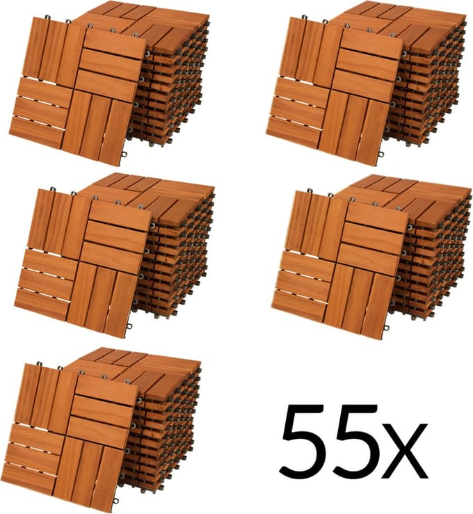 Casaria Vlondertegel – 55 Stuks 5m² – Acaciahout – 30x30cm – Mozaiek