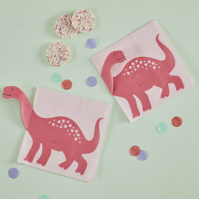 Ginger Ray - Servetten - Roze Pop Out Dino - 16 stuks