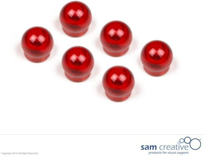 Sam Creative Whiteboard Magneten - Bol - 15 mm - Rood - 6 stuks - Magneten