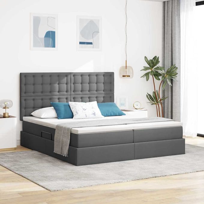 vidaXL Opbergbed met hoofdeinde Donkergrijs 180 x 200 cm Stof