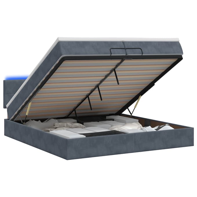 vidaXL - Ottomaanse - Bed - met - Matras - en - LED - Donkergrijs - 200 - x - 200 - cm
