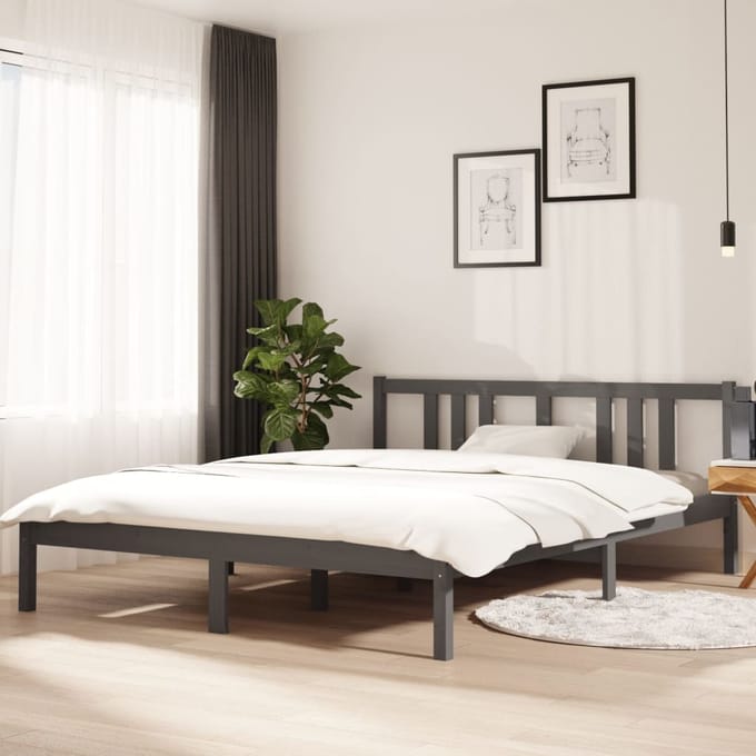 vidaXL - Bedframe - massief - hout - grijs - 150x200 - cm