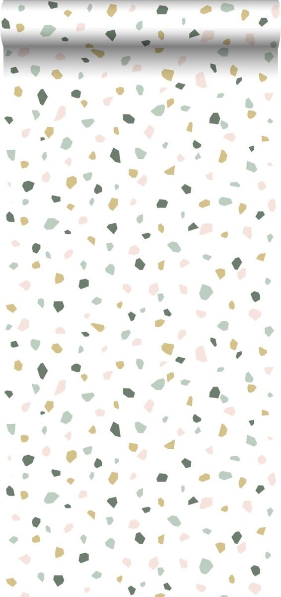 Walls4You behang terrazzo motief multicolor op wit - 935313 - 0,53 x 10,05 m