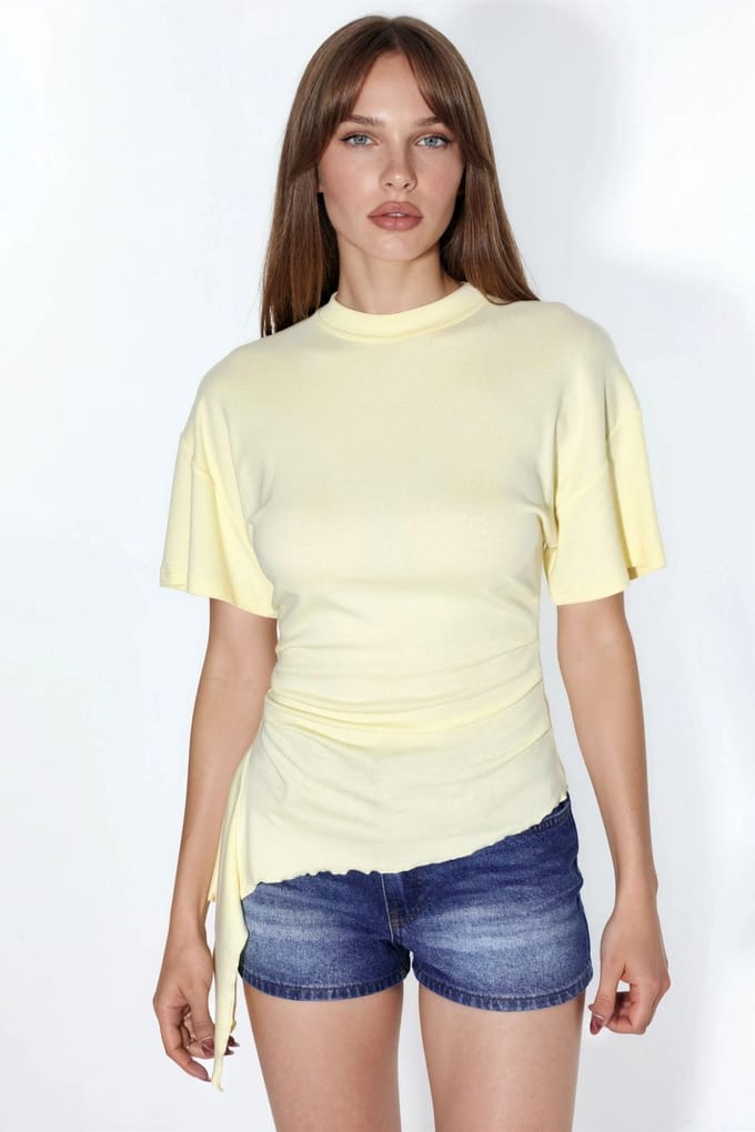 Oversized Crew Neck Draped Blouse