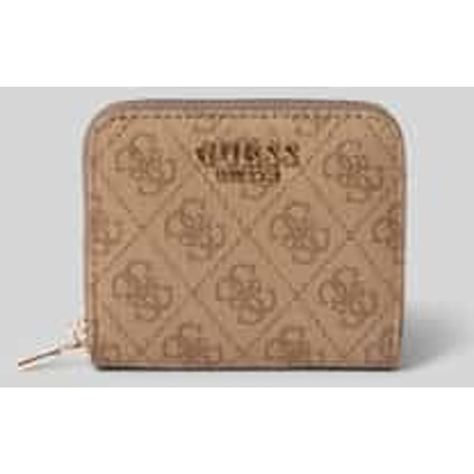 GUESS portemonnee Laurel II SLG Small Zip Around Wallet Latte Logo Lichtbruin