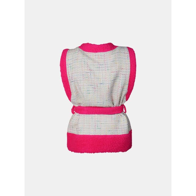 Mucho Gusto Gilet teddy roze omkeerbare riem print