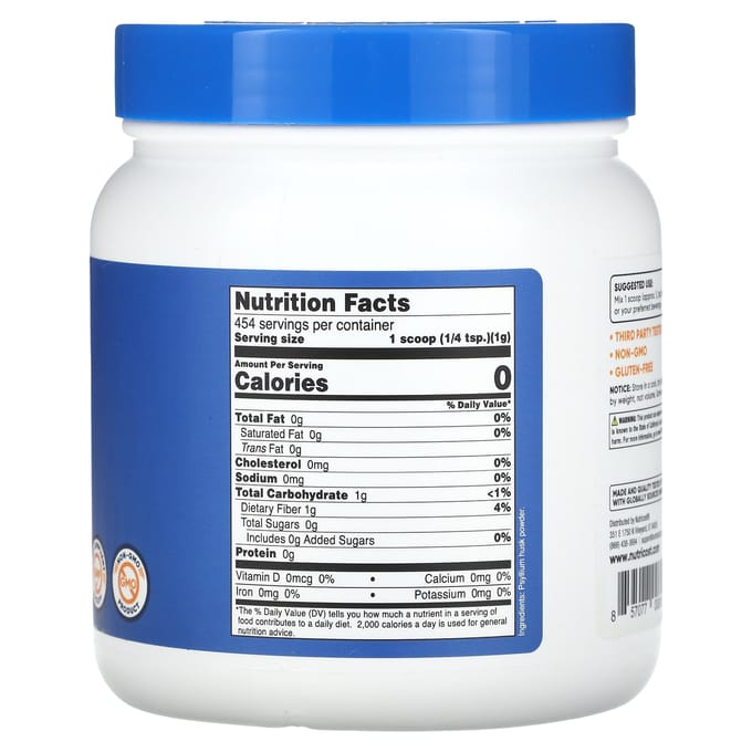 Nutricost, enveloppe de psyllium, non aromatisée, 454 g (16.2 oz)