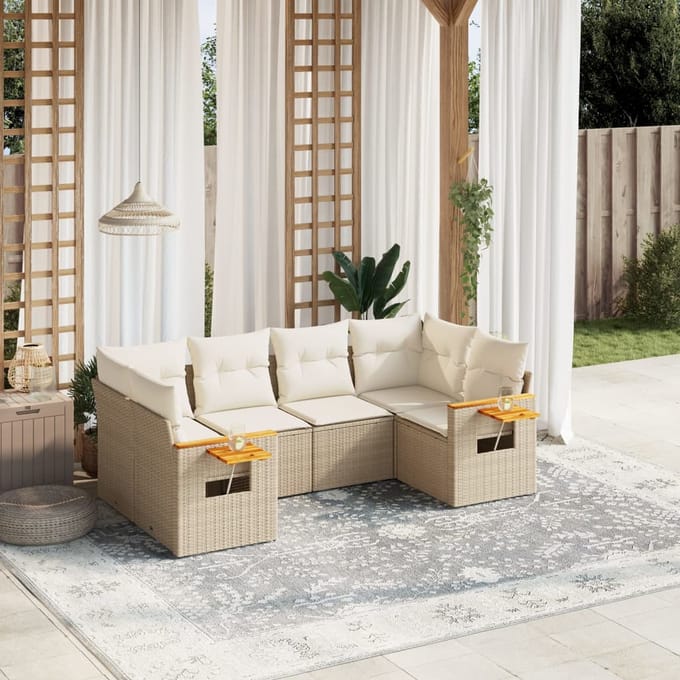 vidaXL - 6-delige - Loungeset - met - kussens - poly - rattan - beige
