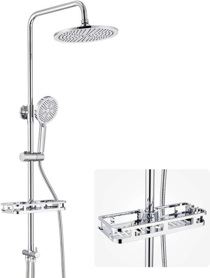 Auralum Max Douchesysteem met Handdouche 4 Standen - Luxe Regendouche set zonder Kraan - Inclusief Planchet - Chroom