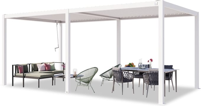 PRIMEYARD Pergola 3x6 m staanders van aluminium met stalen lamellendak paviljoen wit