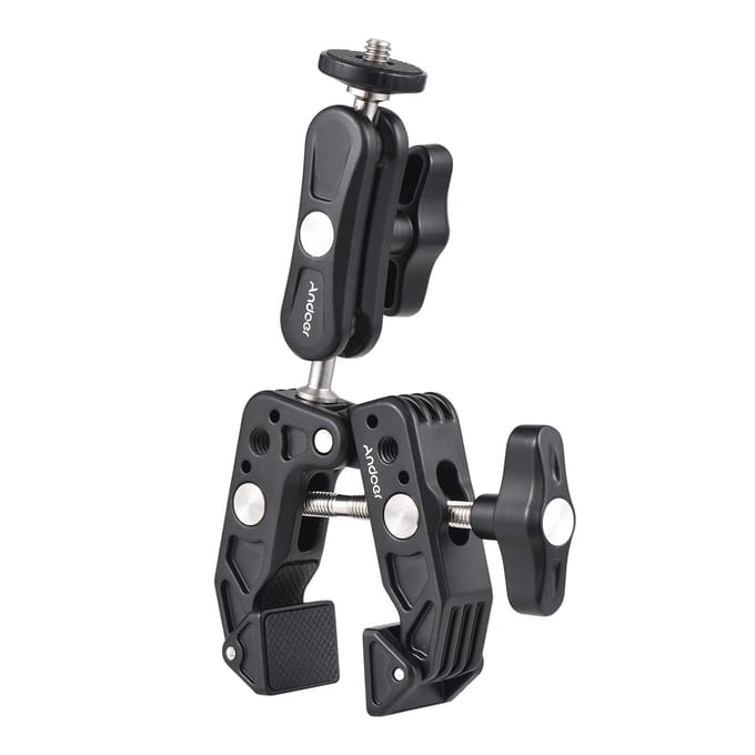 Andoer Super Clamp Mount Camerahouder Flexibele monitorhouder met dubbel 360 graden draaibaar balhoofd 1/4 zwart